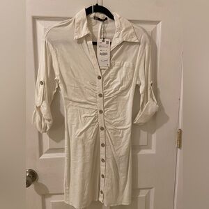 Zara Cream Button-Up Shirt Dress